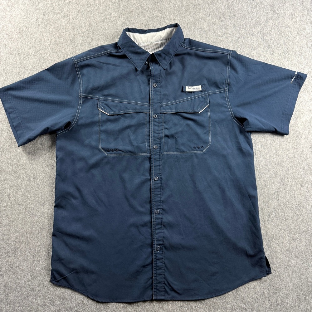 Columbia PFG Tamiami II Fishing Shirt Mens Large Grey Short‎ Sleeve Omni-Shade